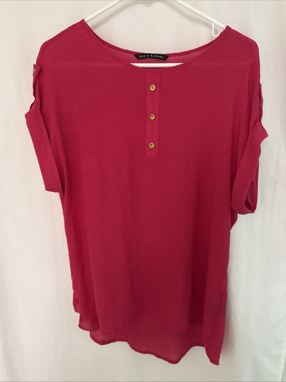 Zac & Rachel Womens Top Large Pink Gauzy Lightweight Career Workwear Casual